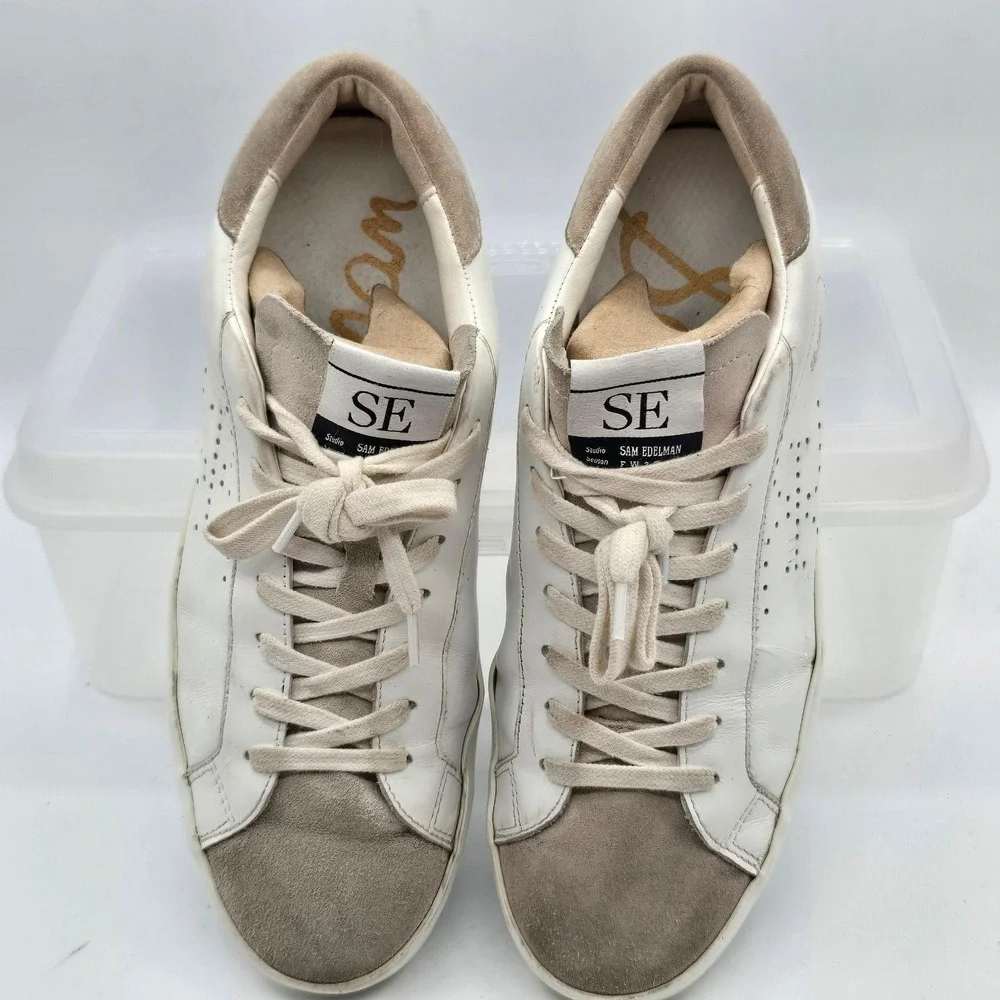 Sam Edelman Aubrie Shoes Womens Size 8 White Leather Suede Low Top Sneakers
